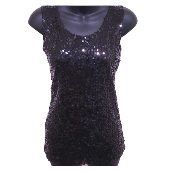 Black Sequined Mesh-Back Tank - Picture 1 of 6